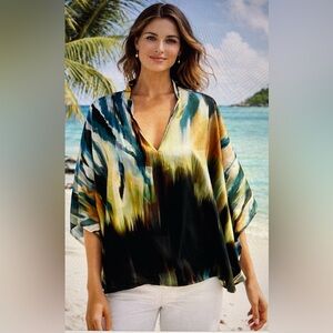 NWT’s Julian Chang Africa Boho Dolman Sleeve Blouse Top Art to Wear Size Medium
